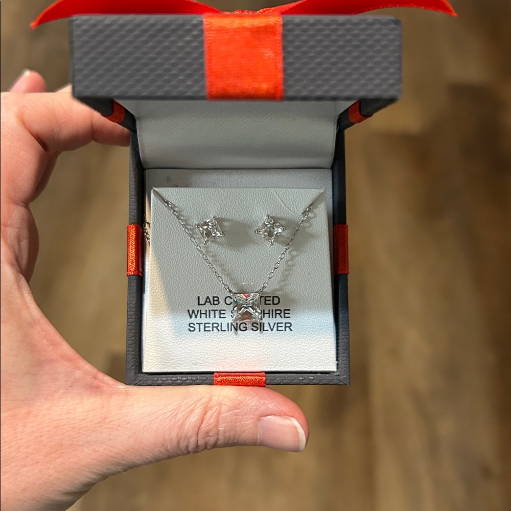 NIB Sterling Silver White Sapphire Jewelry Set